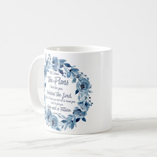 Mug Jeremiah 29:11 Car je connais les Plans Floral Ble (Devant gauche)