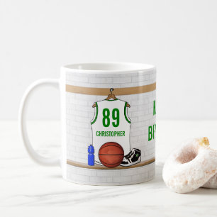 Mug Jersey de basketball blanc et vert personnalisé