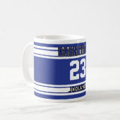 Mug Jersey de basketball bleu foncé et blanc (Devant gauche)