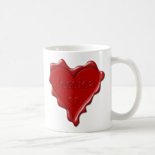 Mug Jessica. Joint rouge de cire de coeur avec Jessica