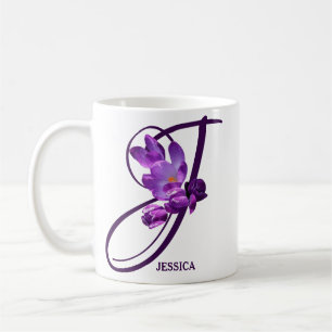 Mug Jessica nom mauve crocus floral fun