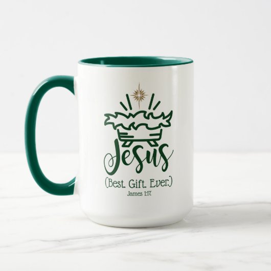 Mug JESUS BEST GIFT EVER Green Scripture Christmas  (Gauche)