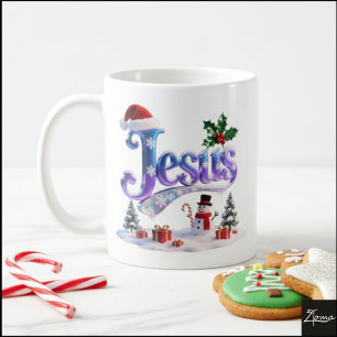 Mug Jésus de Noël iridescent avec bonhomme de neige