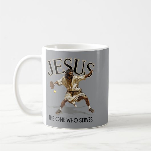 Mug Jésus de pickleball drôle Celui qui sert (Gauche)