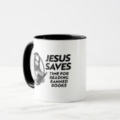 Mug Jésus épargne du temps pour lire des livres interd (Devant gauche)