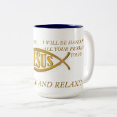 MUG JESUS FISH BLAC INTÉRIEUR GOLD EMBLEM SUR WHI (Devant droit)