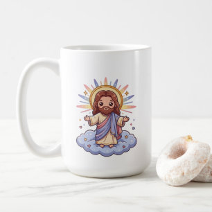 Mug Jésus Kawaii Mignon sur un Nuage Illustration de