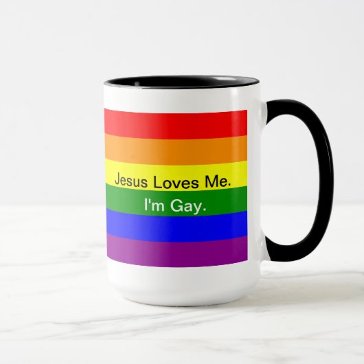 Mug "Jésus m'aime.  Je suis gai. " (Droite)