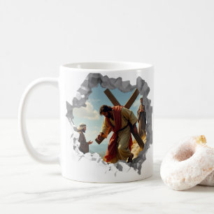 Mug Jésus portant Croix Mur brisé foi chrétienne
