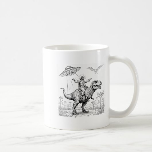 Mug Jesus Riding Dinosaur T-rex Ufo Hunting Alien Sci- (Droite)