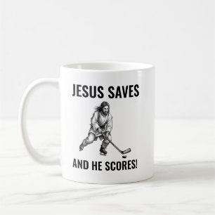 Mug Jésus Sauve et Il Marque - Jésus Mème de Hockey