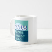 Mug Jésus S'En Soucie. 1 Pierre 5:7 (KJV) - Bleu océan (Devant gauche)