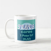 Mug Jésus S'En Soucie. 1 Pierre 5:7 (KJV) - Bleu océan (Gauche)