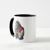 Mug Jésus tenant un bébé Moo Deng Hippo (Devant gauche)