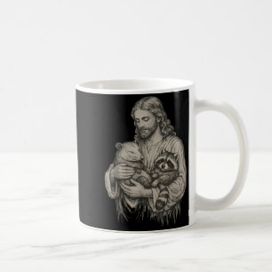 Mug Jésus tenant un opossum et un raton laveur chrétie