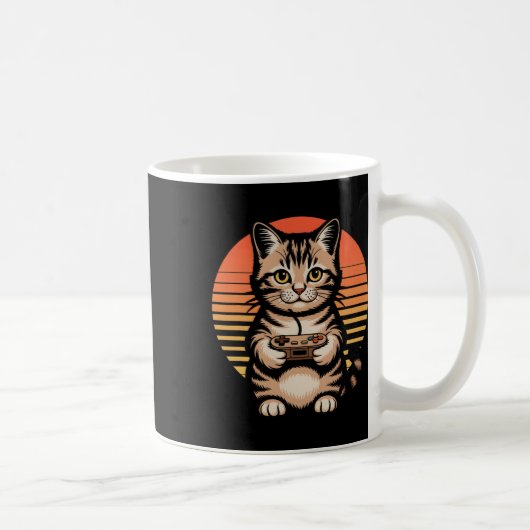 Mug Jeu de chat de joueur de coucher de soleil rétro K (Droite)