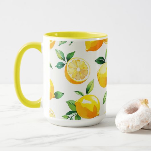 Mug Jeu de mariée bleu citron moderne (Avec donut)