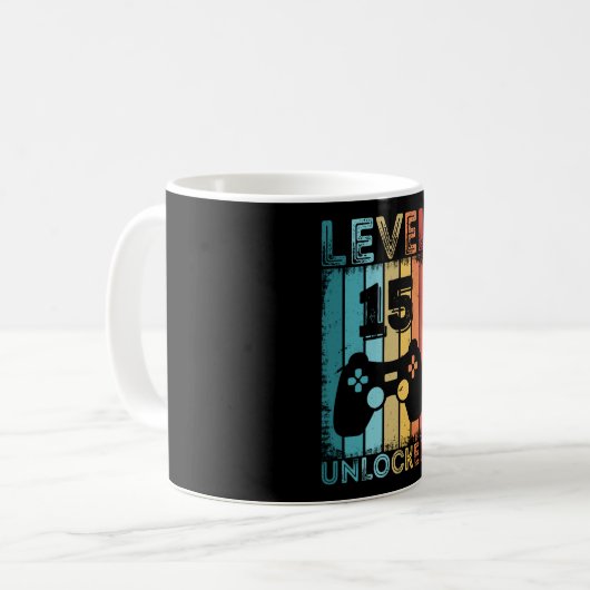 Mug Jeu de niveau 15 Déverrouillé 15e Gamer Cadeaux d' (Devant gauche)