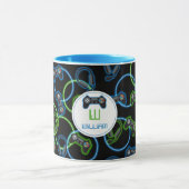 Mug Jeu vidéo Neon Blue & Green Motif Monogramme (Centre)