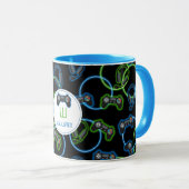 Mug Jeu vidéo Neon Blue & Green Motif Monogramme (Devant droit)
