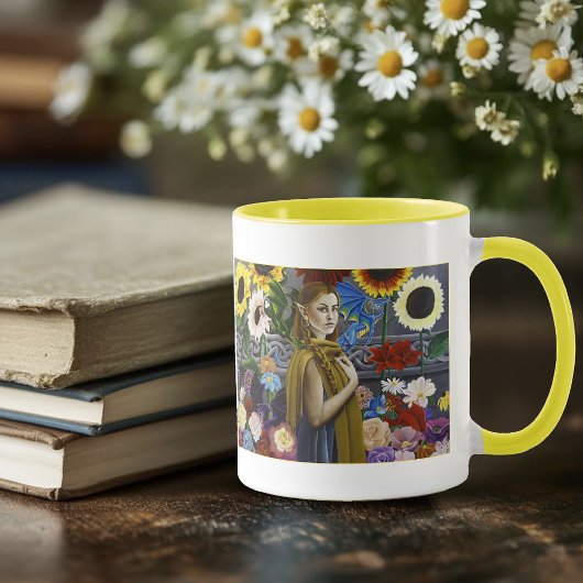 Mug Jeune Fée Dragon Enchantée Jardin Fleur Fantasy