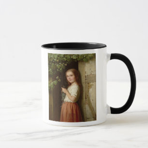Mug Jeune fille se tenant dans un tricot de porte,