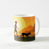 Mug Jeune garçon avec chien au coucher du soleil (Devant droit)