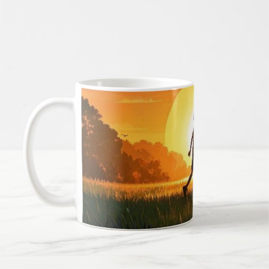 Mug Jeune garçon avec chien au coucher du soleil (Gauche)