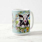 Mug Jeune veau avec couronne de fleurs et papillons (Devant droit)