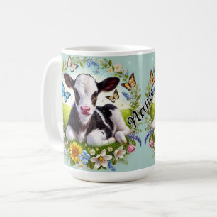 Mug Jeune veau avec couronne florale et papillons