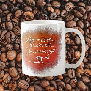 Mug Jitter Juice Junkie - café art sur blanc.