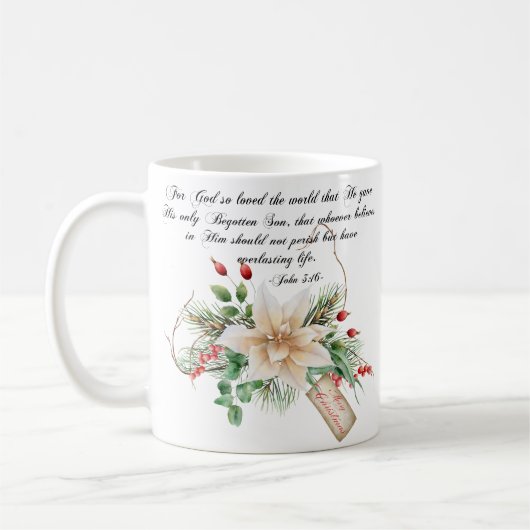Mug John 3:16 - Joyeux Noël Écriture Florale (Gauche)