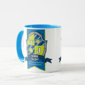 Mug John lettre J crête bleu vert nom signifiant muque (Devant gauche)