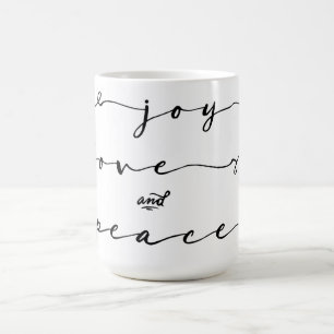 Mug Joie, amour et paix   Élégante écriture de vacance