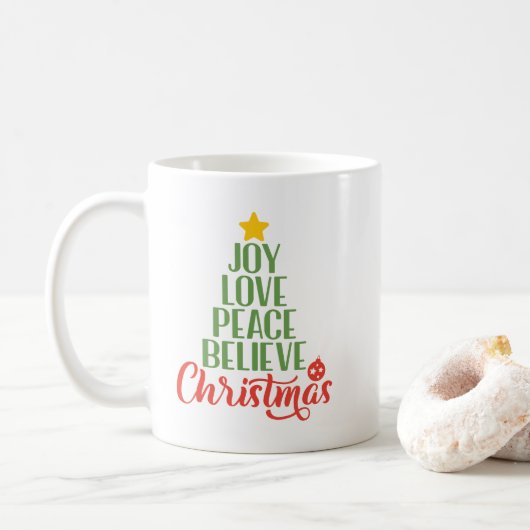 Mug Joie, Amour, Paix, Croire, Café Arbre de Noël M (Avec donut)