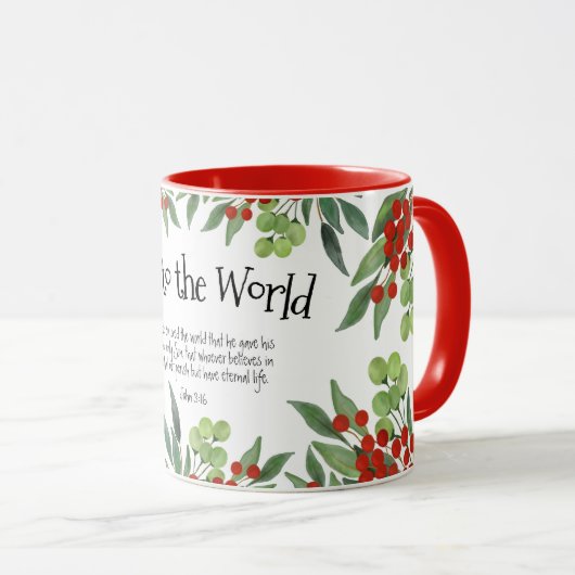 Mug Joie au monde Jean 3:16 Foi rouge Noël (Devant droit)