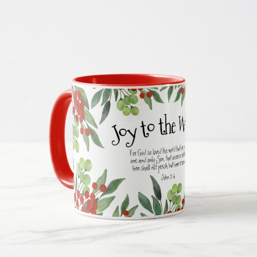 Mug Joie au monde Jean 3:16 Foi rouge Noël (Devant gauche)