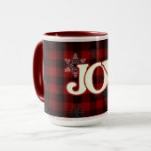 Mug JOIE de Noël Elégant buffle rouge plaid (Devant gauche)
