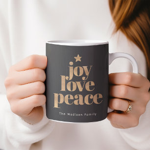 Mug Joie Élégante, Amour, Paix Or Noël Noir