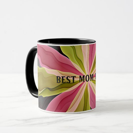 Mug Joie, Rose Vert Anthracite Fleur Fractal Meilleure (Devant gauche)