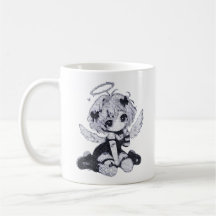 Joli ange gothique fée chibi noir et blanc anime