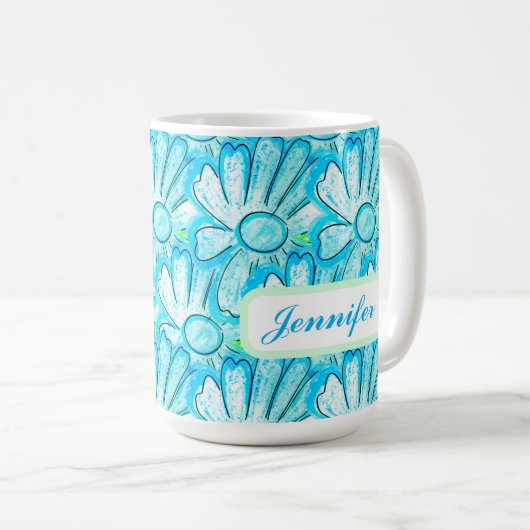 Mug Joli Art Fleur Bleu (Devant droit)
