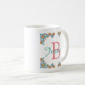 Mug Joli Art folklorique Cadre Floral Nom du monogramm (Devant droit)