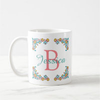 Joli Art folklorique Cadre Floral Nom du monogramm