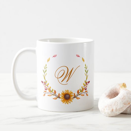 Mug Joli automne Bouquet de tournesol jaune Monogramme (Avec donut)
