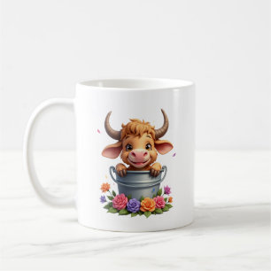 Mug Joli bébé vache des Highlands avec fleurs Veau Ani