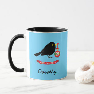 Mug Joli Blackbird Avec Balle De Noël Nom Personnalisé