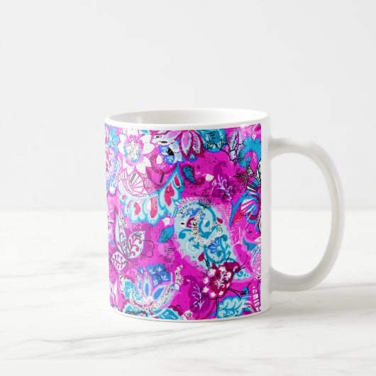 Mug Joli bleu rose fleurs motif (Droite)