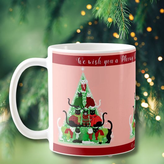 Mug Joli Blush et Green Chat Arbre de Noël Personnalis