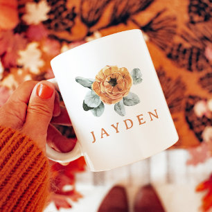 Mug Joli Boho Terracotta Floral Végétal Nom Personnali